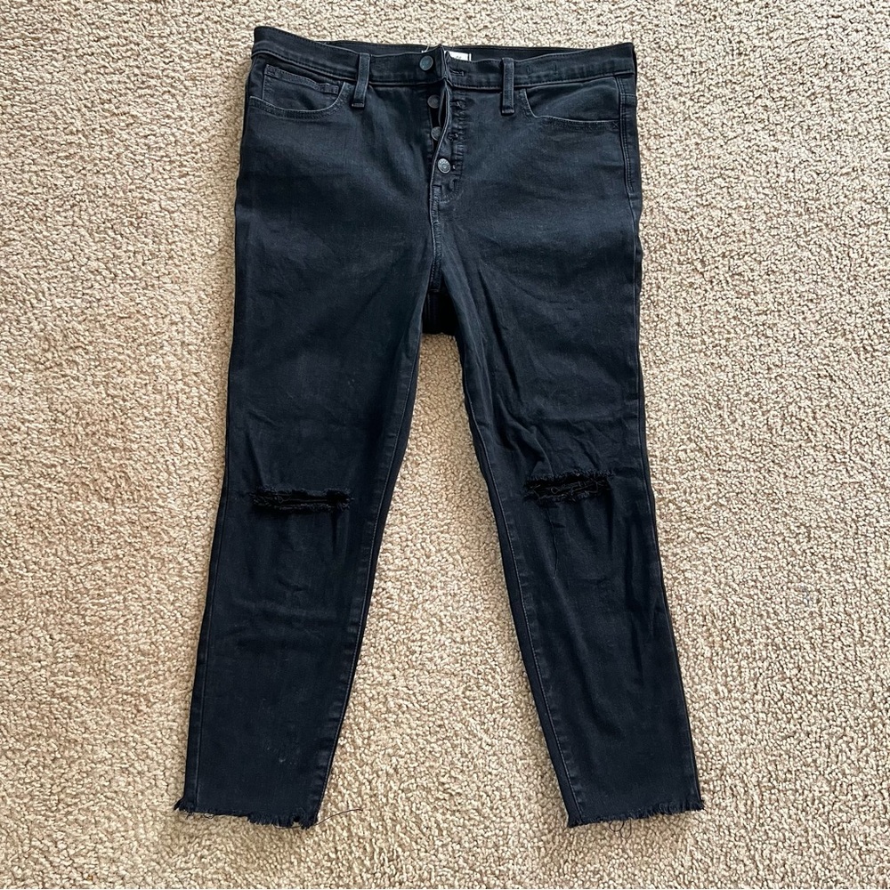 Madewell 10” High Rise Black Ripped Knee Jeans